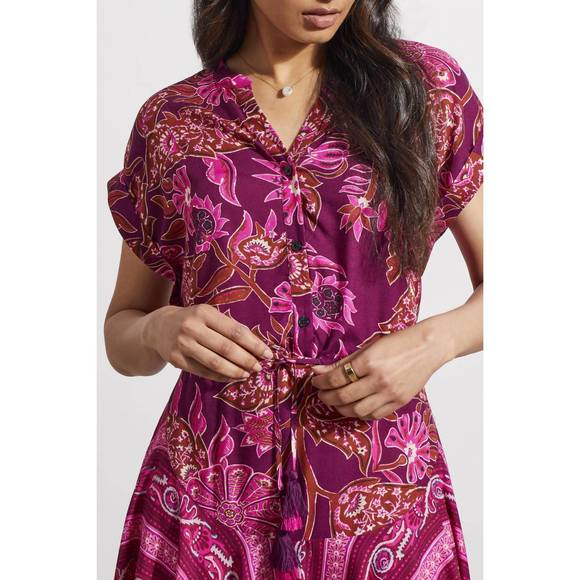 TRIBAL Dresses & Skirts - NEW TRIBAL combo print dress with waist drawcord in daquiri